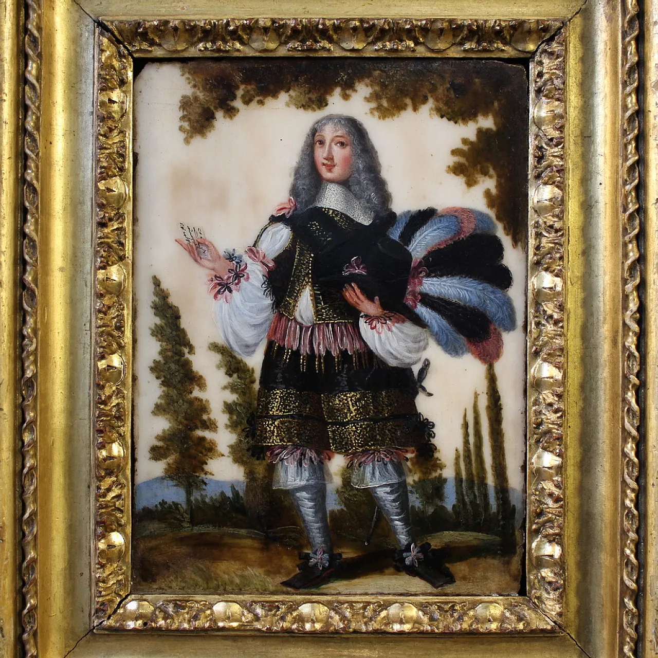 Ritratto di nobiluomo, dipinto ad olio su marmo, '600 2