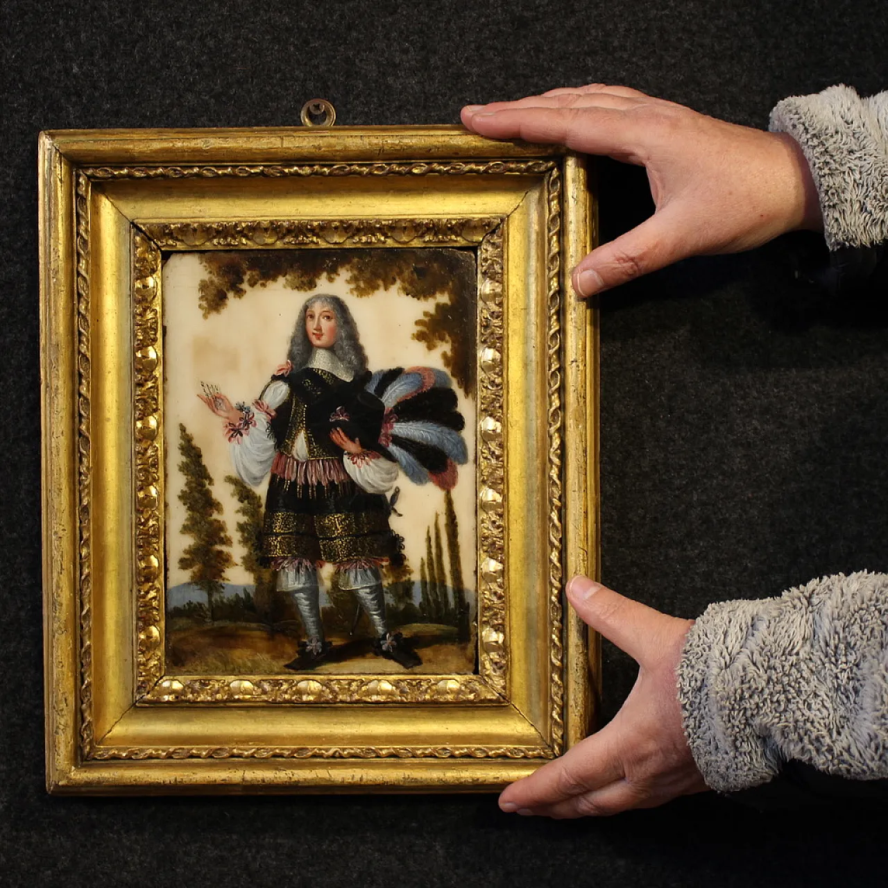 Ritratto di nobiluomo, dipinto ad olio su marmo, '600 3