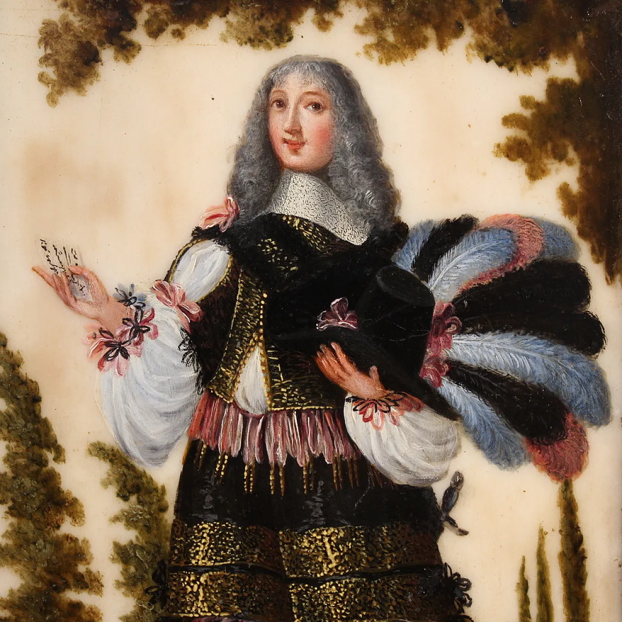 Ritratto di nobiluomo, dipinto ad olio su marmo, '600 5