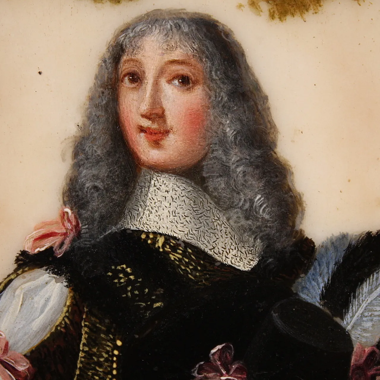 Ritratto di nobiluomo, dipinto ad olio su marmo, '600 11