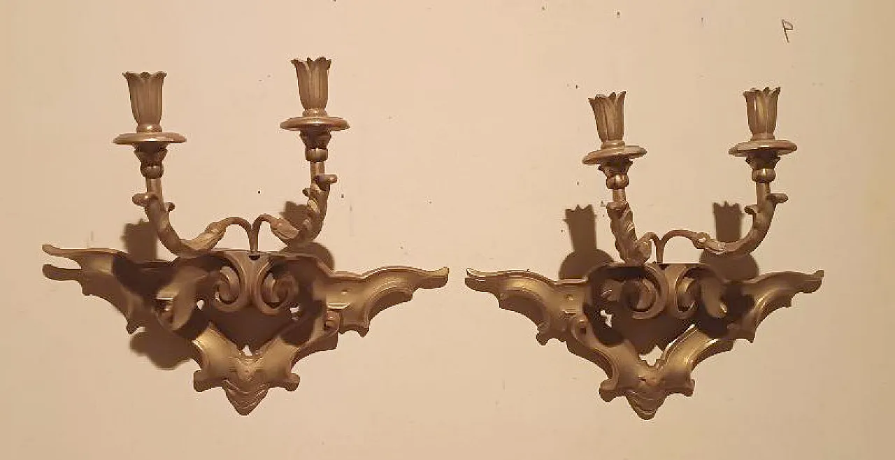 Coppia di applique in legno dorato, '800 1