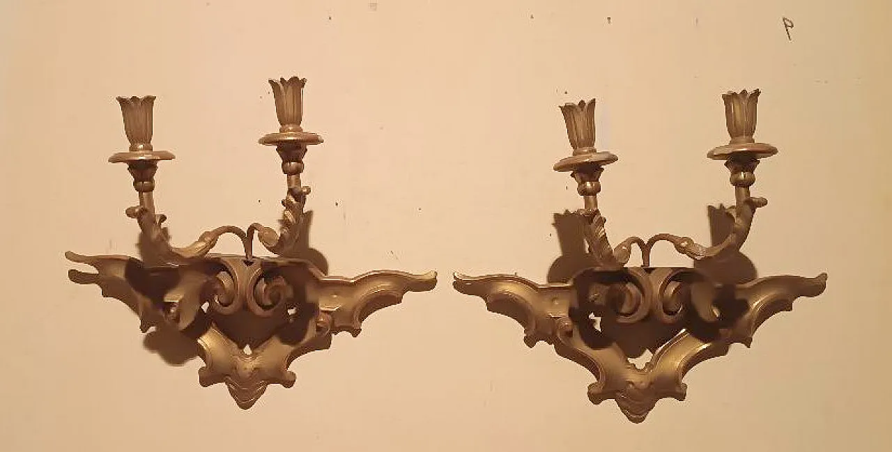 Coppia di applique in legno dorato, '800 2