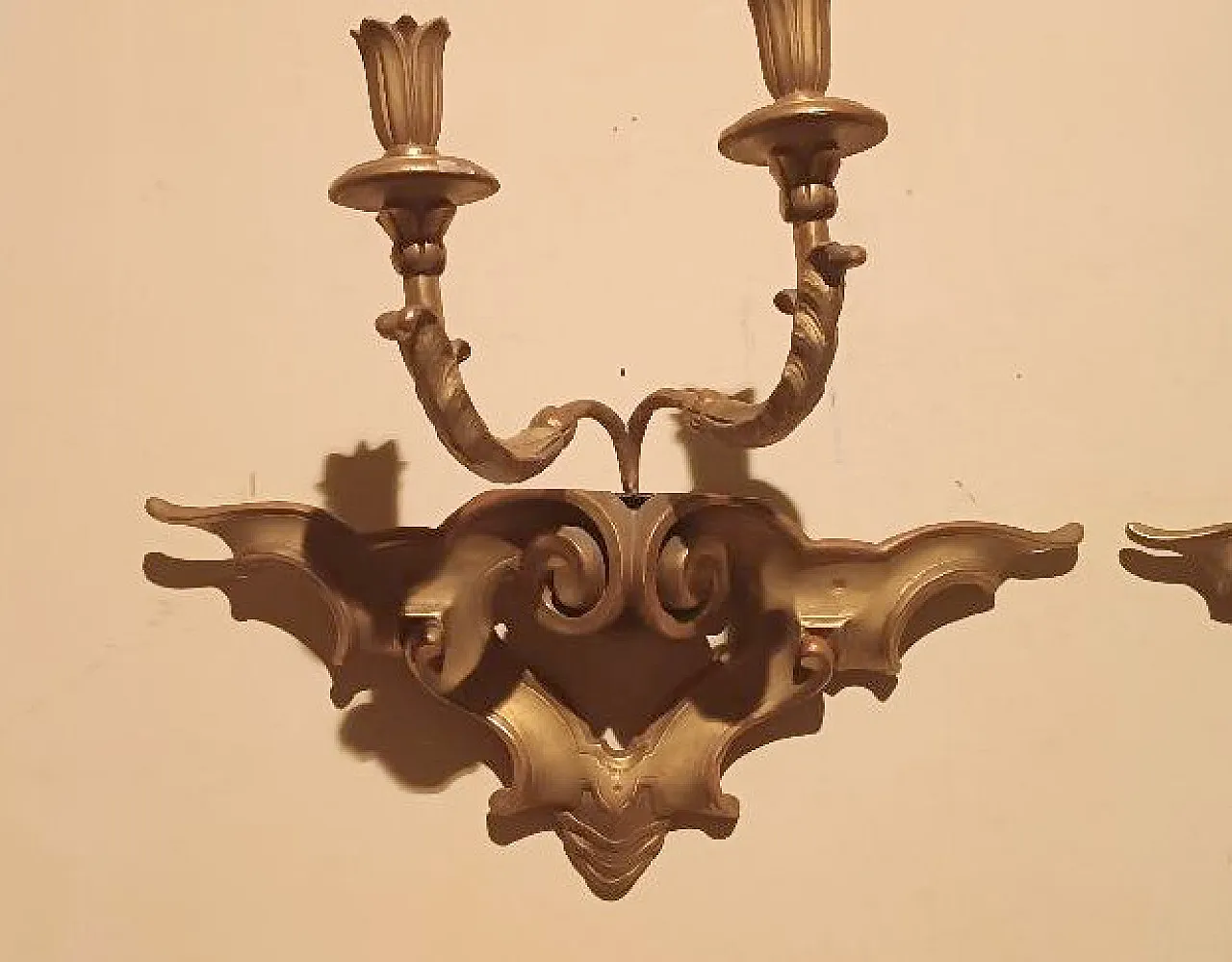 Coppia di applique in legno dorato, '800 6