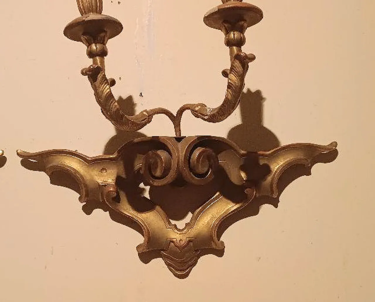 Coppia di applique in legno dorato, '800 7