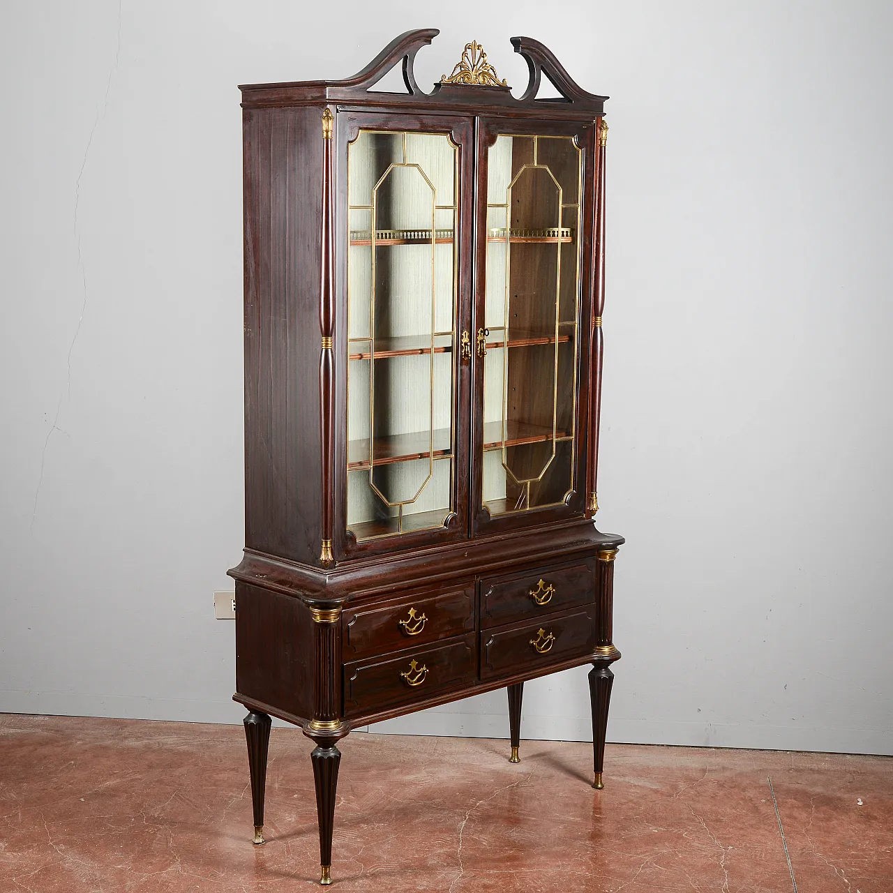 Credenza vetrina in legno impiallacciato, metà '900 2