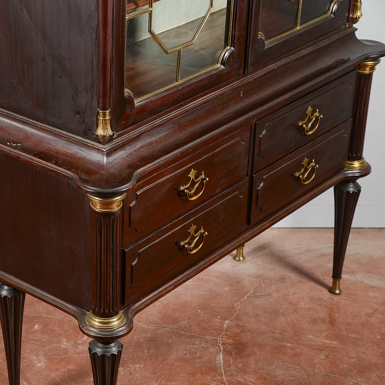 Credenza vetrina in legno impiallacciato, metà '900 3