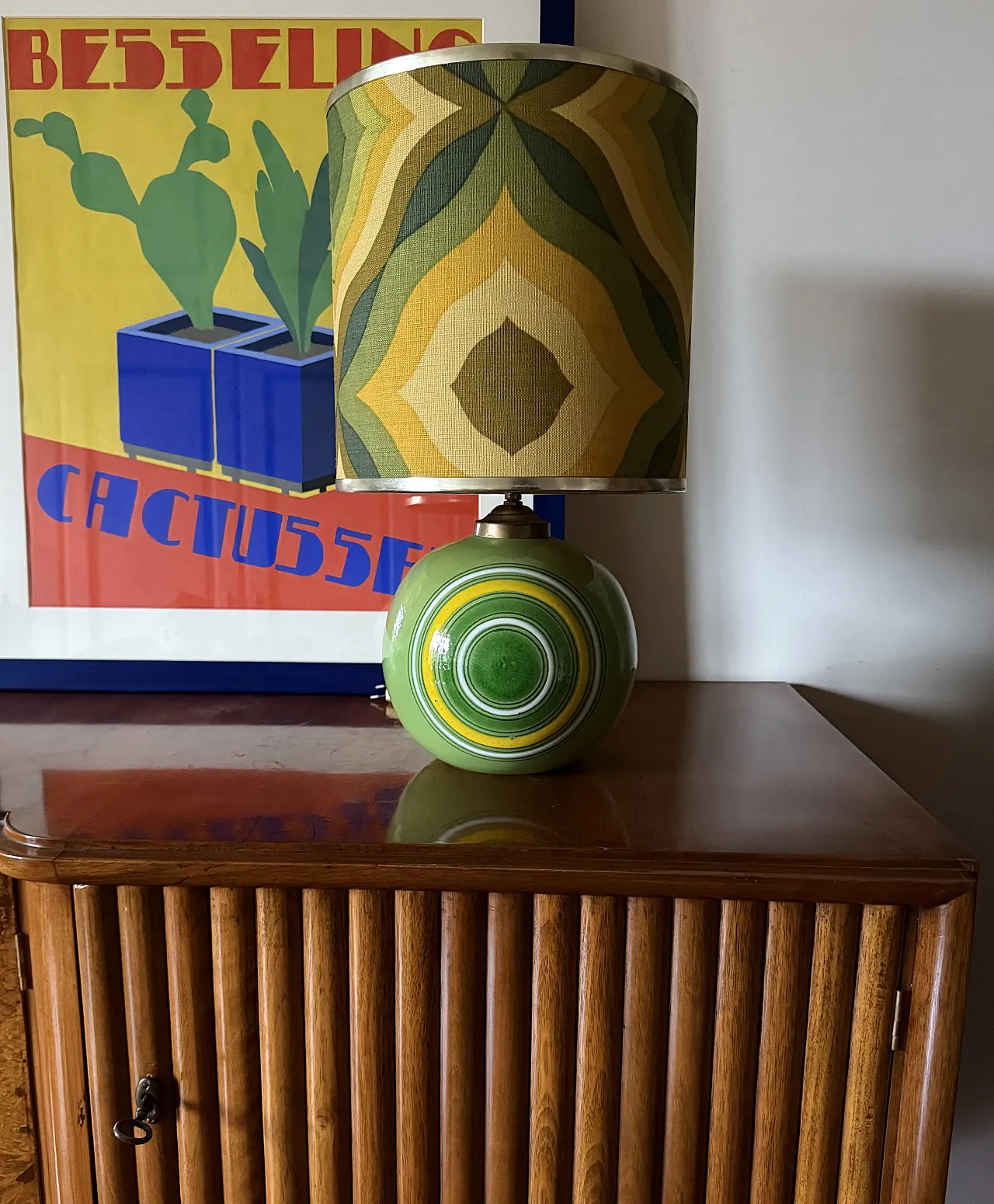 Lampada da tavolo in ceramica verde Space Age, Italia anni '60 2