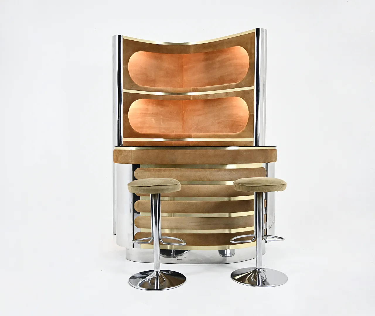 Set bar con 2 sgabelli attribuito a Willy Rizzo, anni '70 2