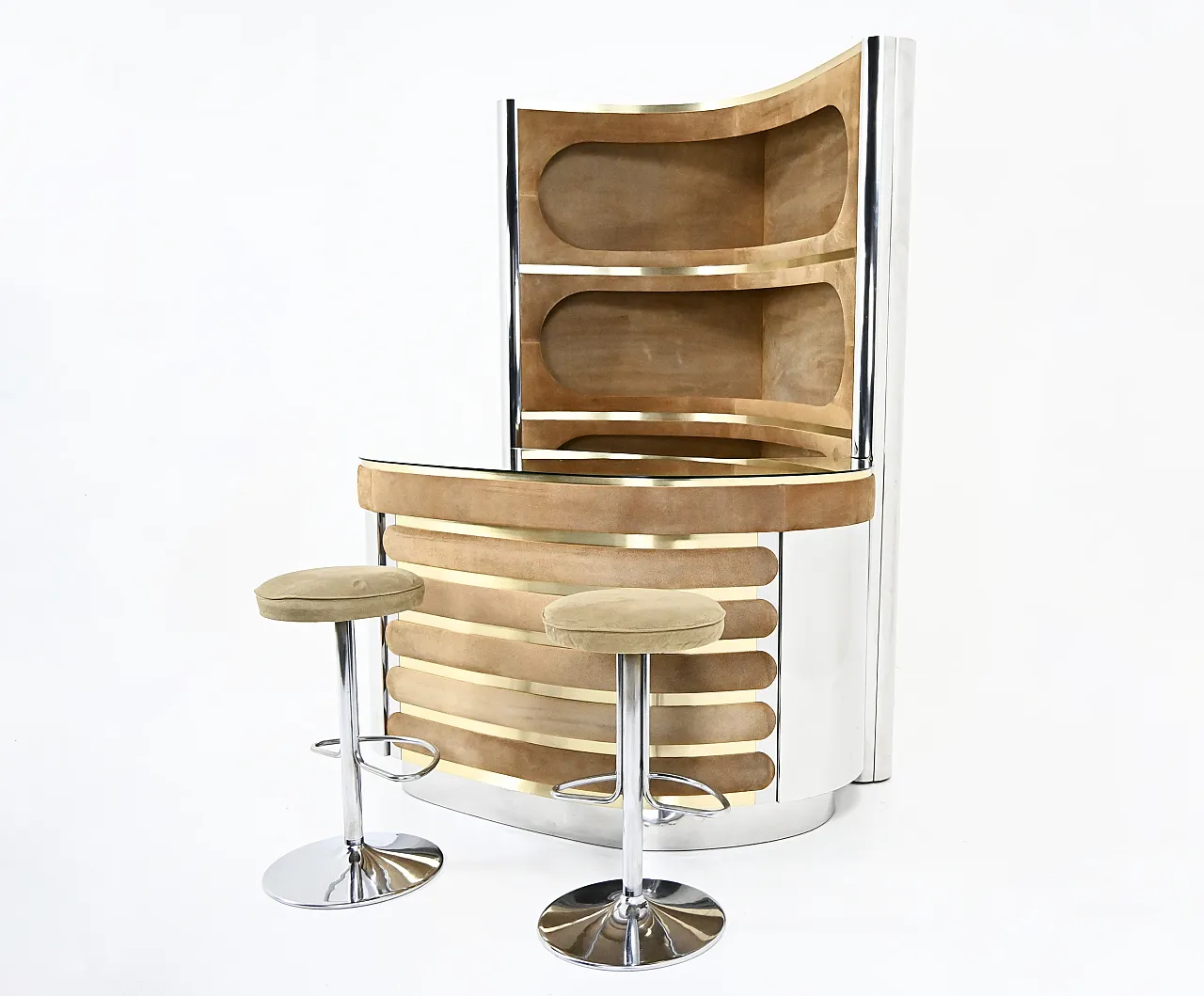 Set bar con 2 sgabelli attribuito a Willy Rizzo, anni '70 5