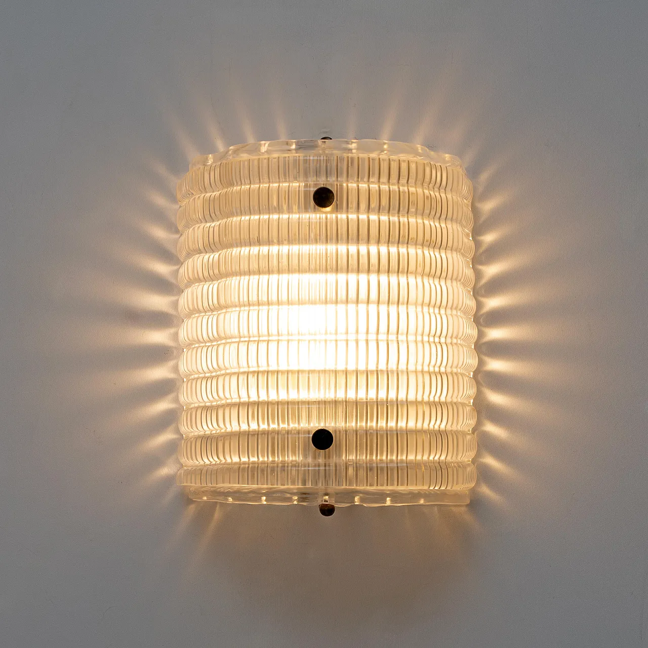 Coppia di applique in vetro di Murano con texture a coste, '900 4