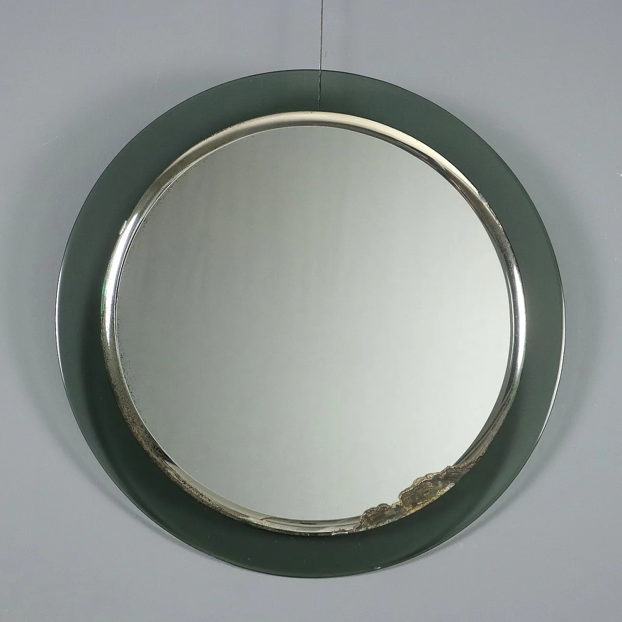 Specchio circolare con cornice in vetro fumé, '900 1