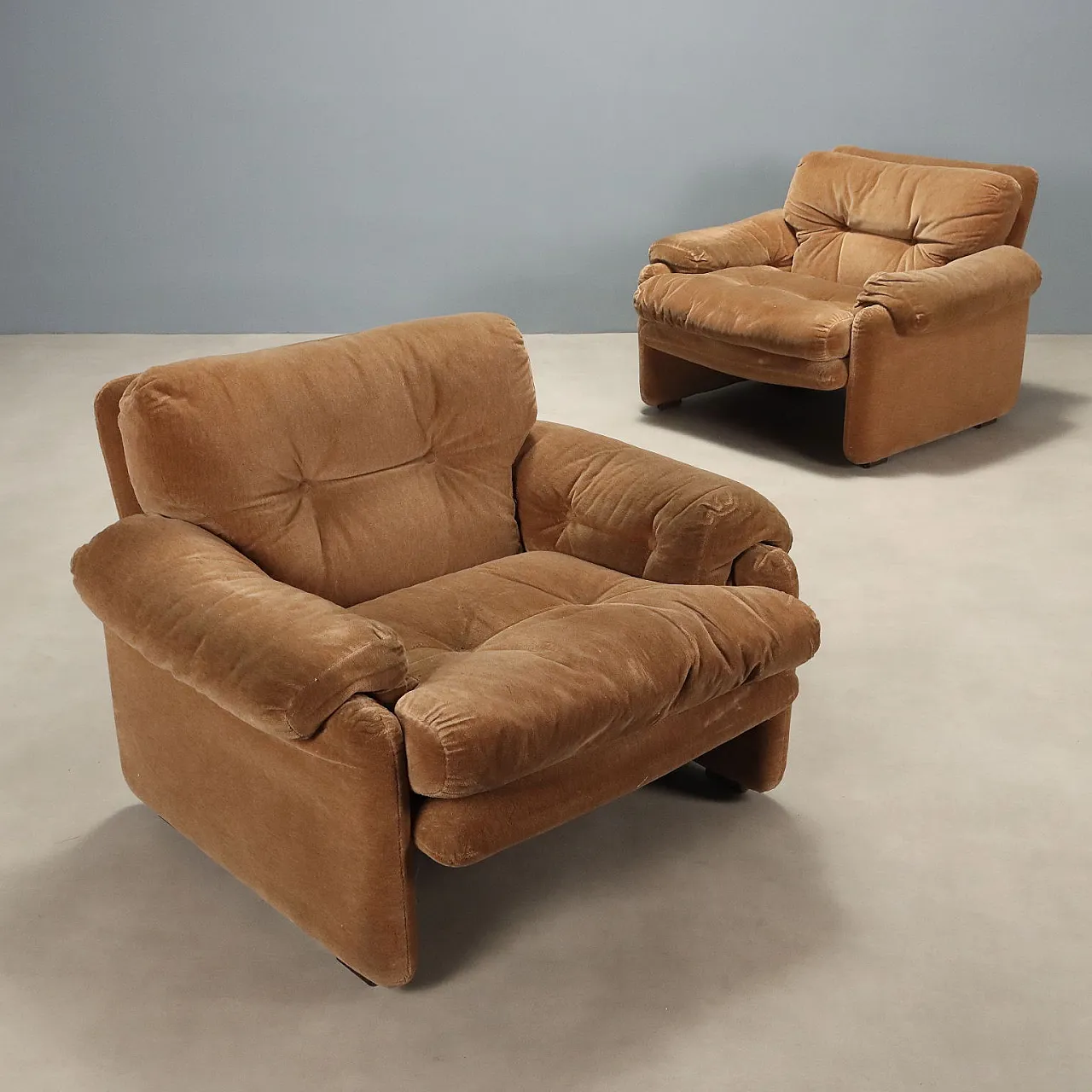 Pair of Scarpa armchairs in foam and fabric, 20th century 1