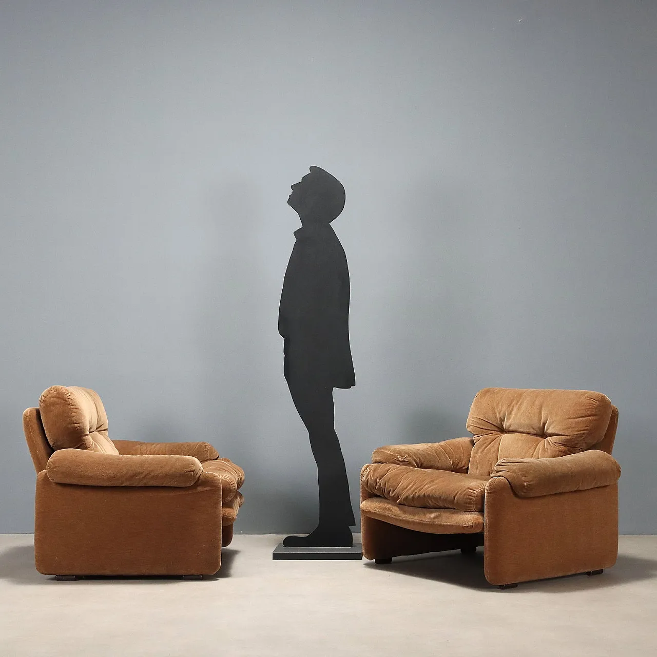 Pair of Scarpa armchairs in foam and fabric, 20th century 2