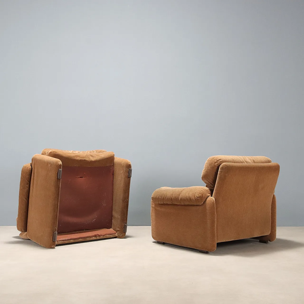 Pair of Scarpa armchairs in foam and fabric, 20th century 10