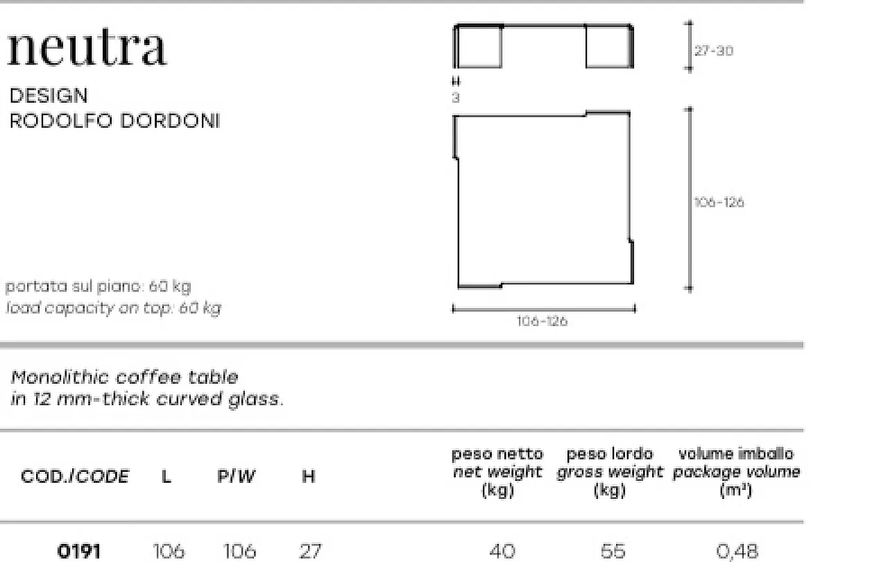 Neutra table by Rodolfo Dordoni for Fiam, 2000s 2