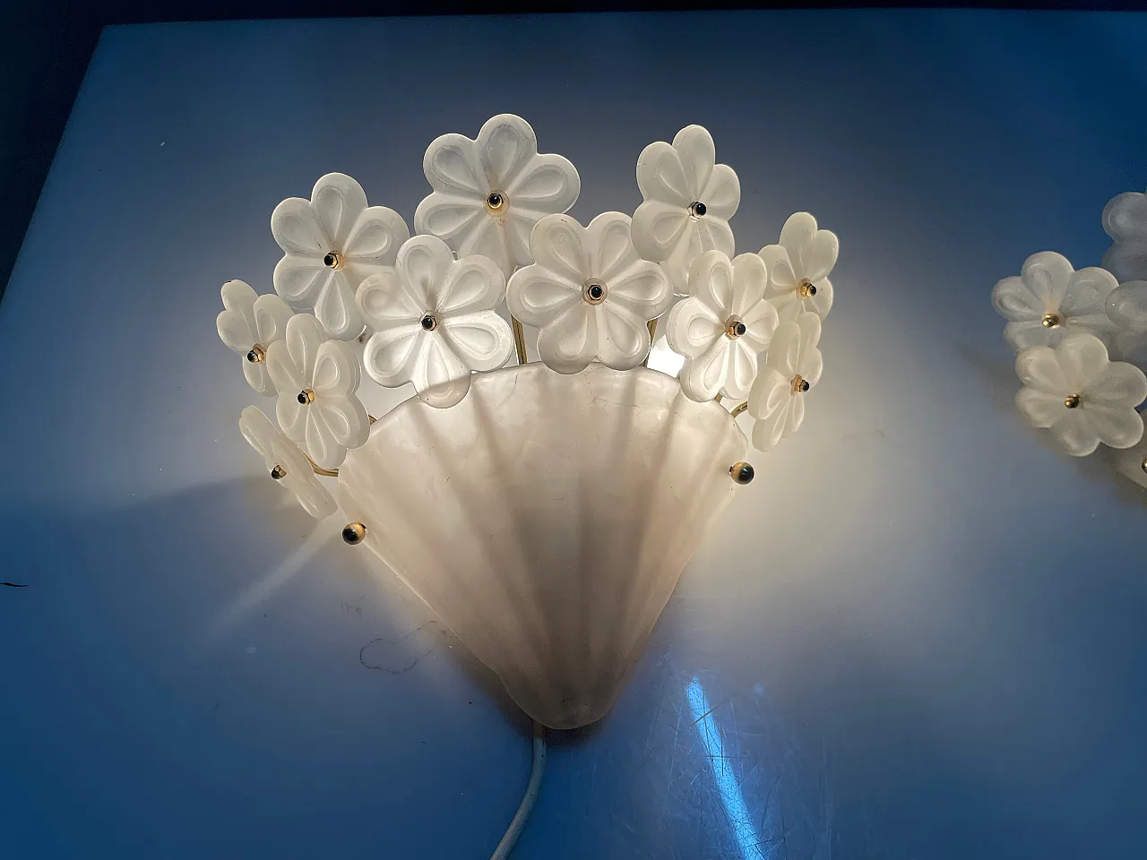 Pair of Italian Murano glass flower sconces, 1960s 4