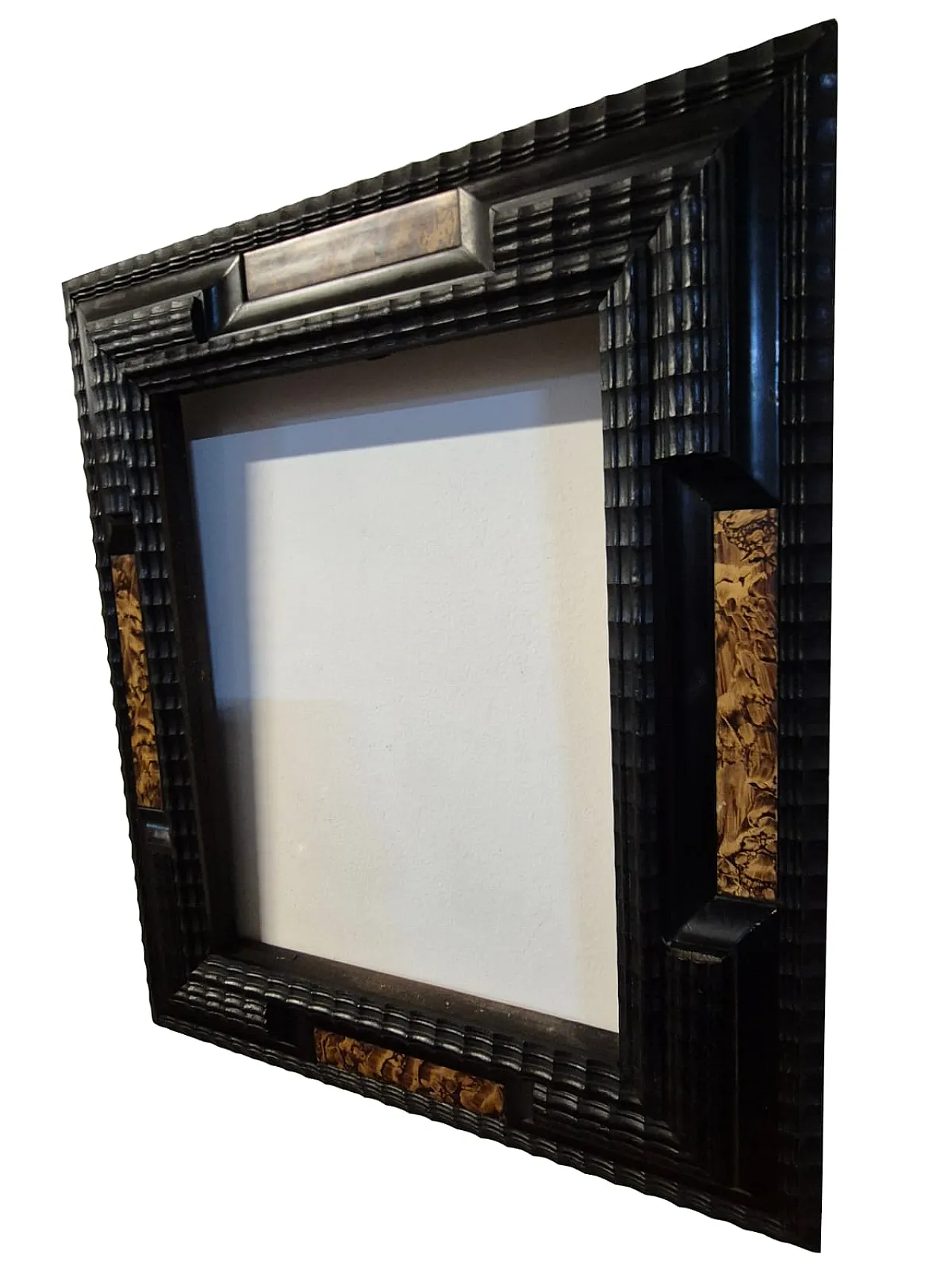 Antique Italian frame in ebonized wood with guilloché workmanship 3