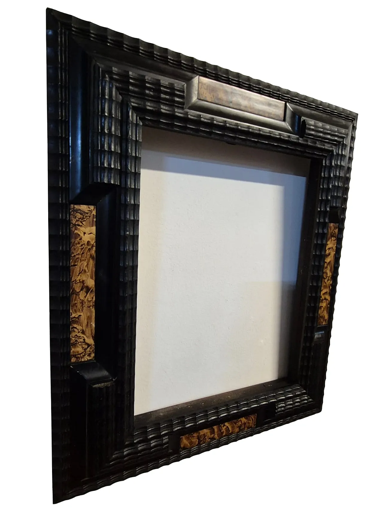 Antique Italian frame in ebonized wood with guilloché workmanship 5
