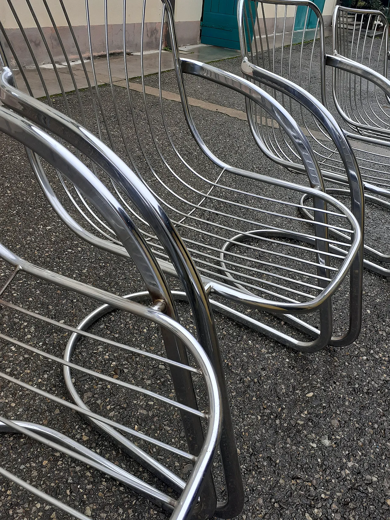 4 Poltrone in metallo cromato di Gastone Rinaldi, anni '60 16