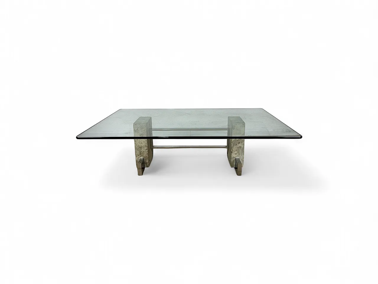 Coffee table in steel, travertine and glass, 1970s 11