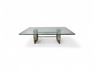 Coffee table in steel, travertine and glass, 1970s