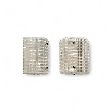 Coppia di applique in vetro di Murano con texture a coste, '900