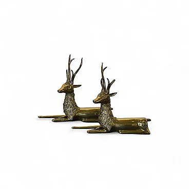 Hollywood Regency pair of brass deer statues, 1970s