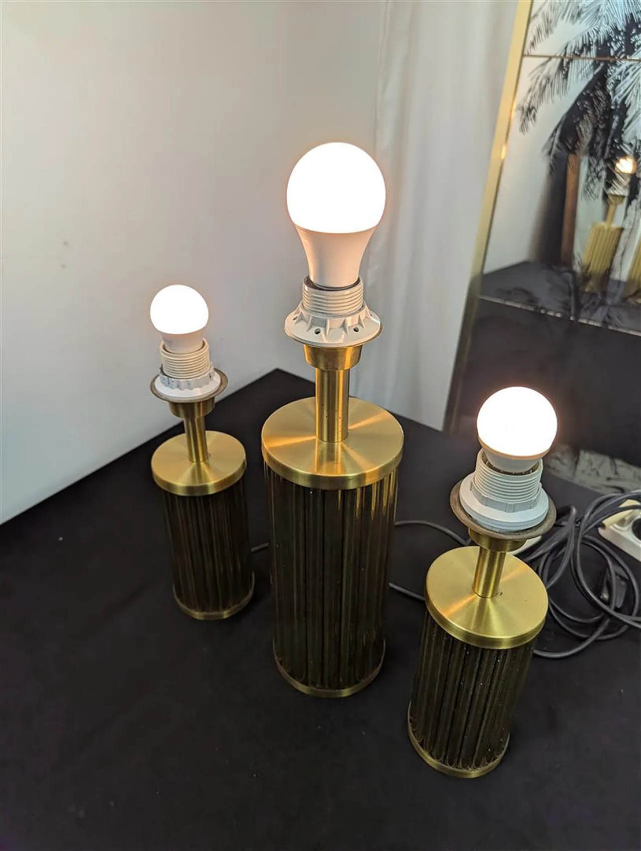 3 brass table lamps, 1970s 6