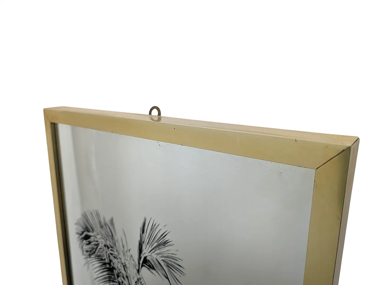 Specchio verticale incorniciato in ottone e serigrafato, anni '70 2