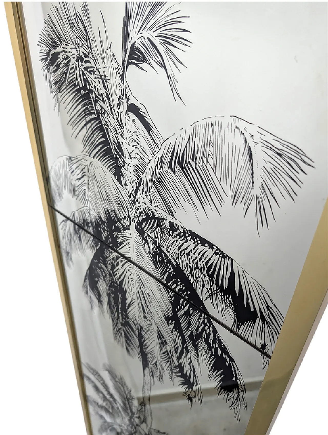 Specchio verticale incorniciato in ottone e serigrafato, anni '70 4