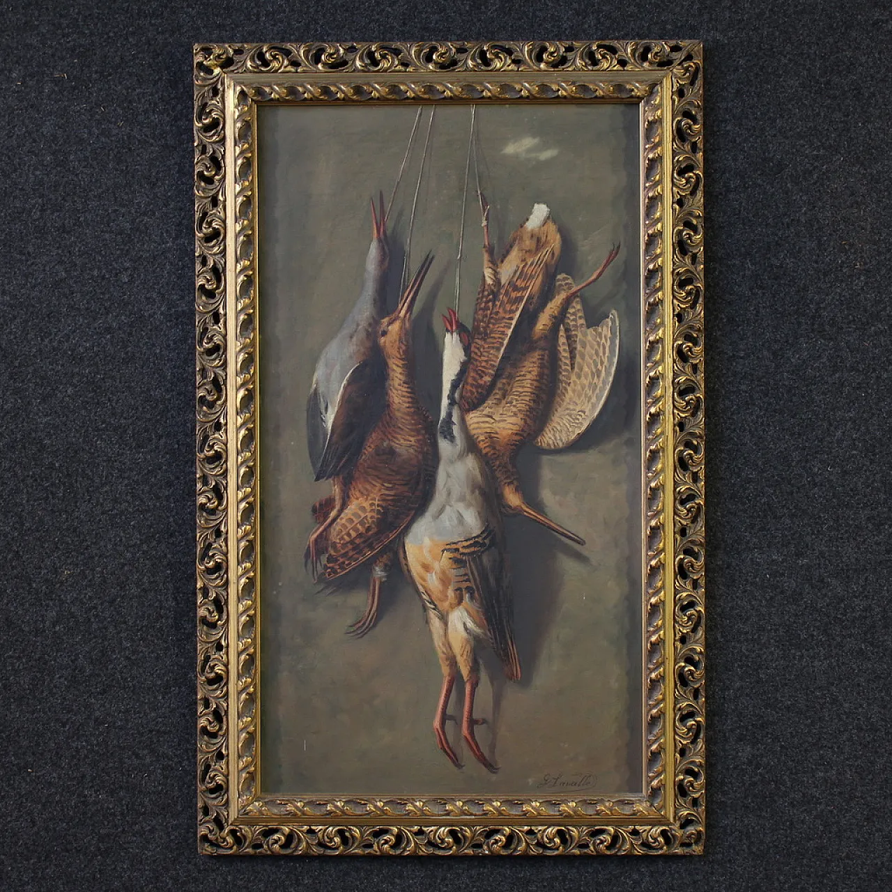 Dipinto italiano natura morta con cacciagione, '900 1