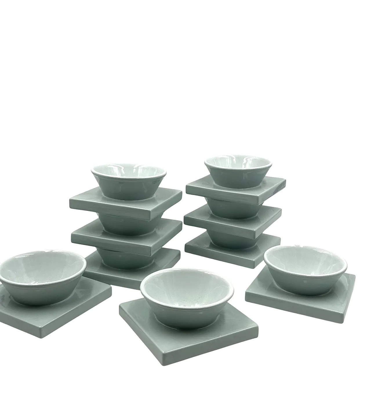 Set di 9 ciotole in ceramica azzurra, I + I Italia, anni '70 15
