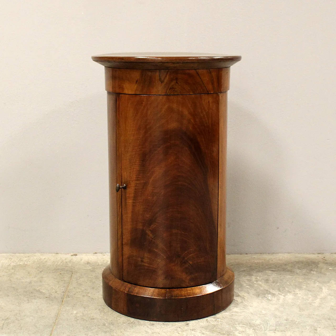 Empire column cylinder bedside table walnut, 19th century 1