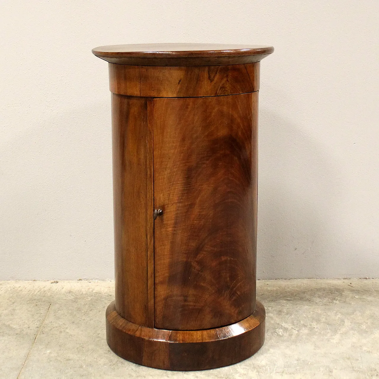 Empire column cylinder bedside table walnut, 19th century 3