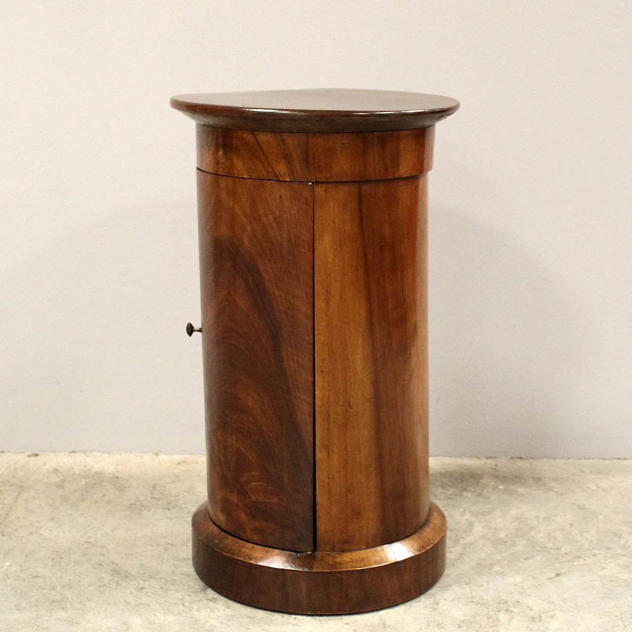 Empire column cylinder bedside table walnut, 19th century 5
