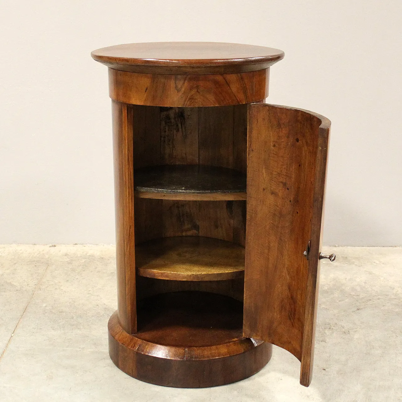 Empire column cylinder bedside table walnut, 19th century 7