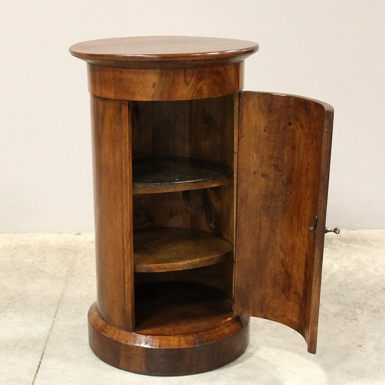 Empire column cylinder bedside table walnut, 19th century 8
