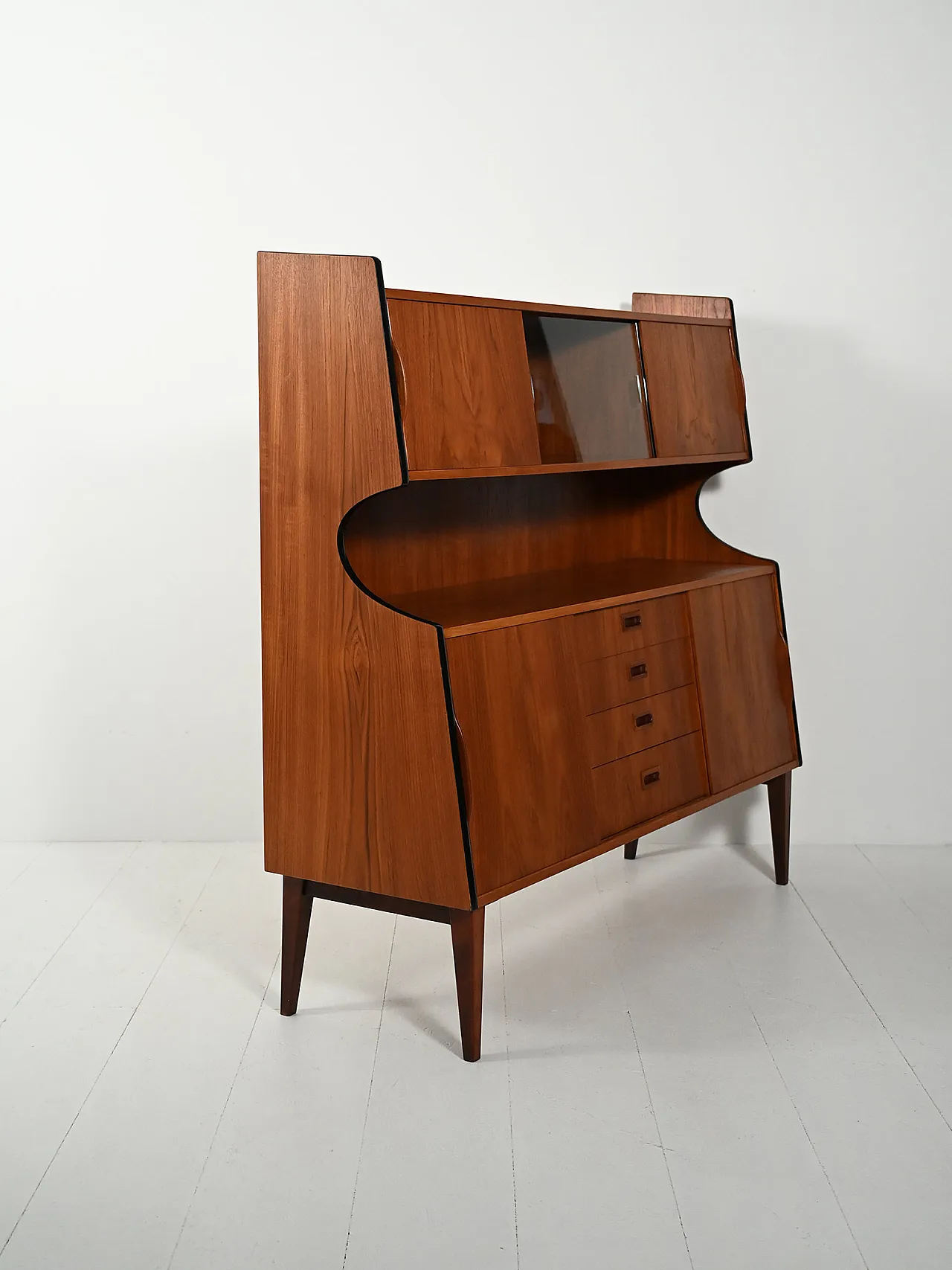 Credenza con vetrinetta in teak, anni '50 5