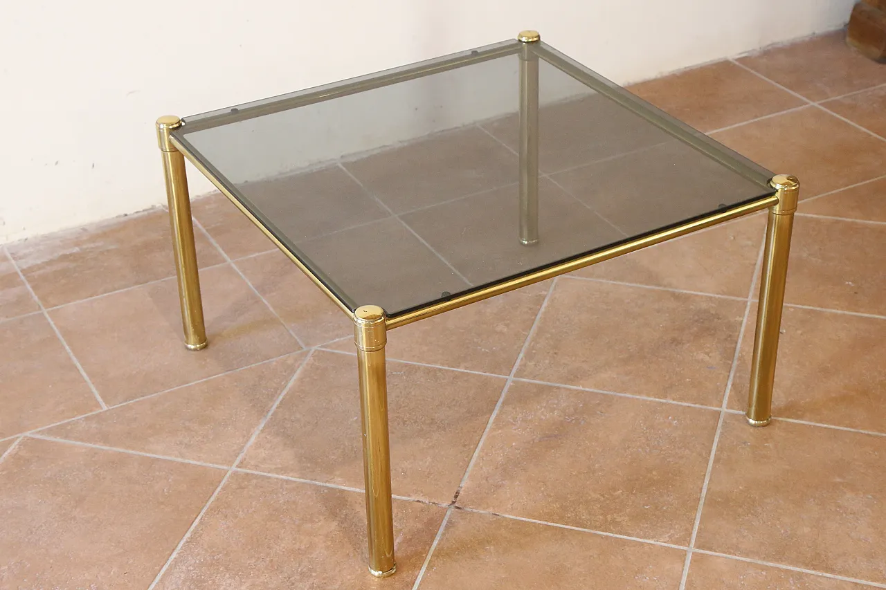 Coffee table in golden brass and glass, 70s 10