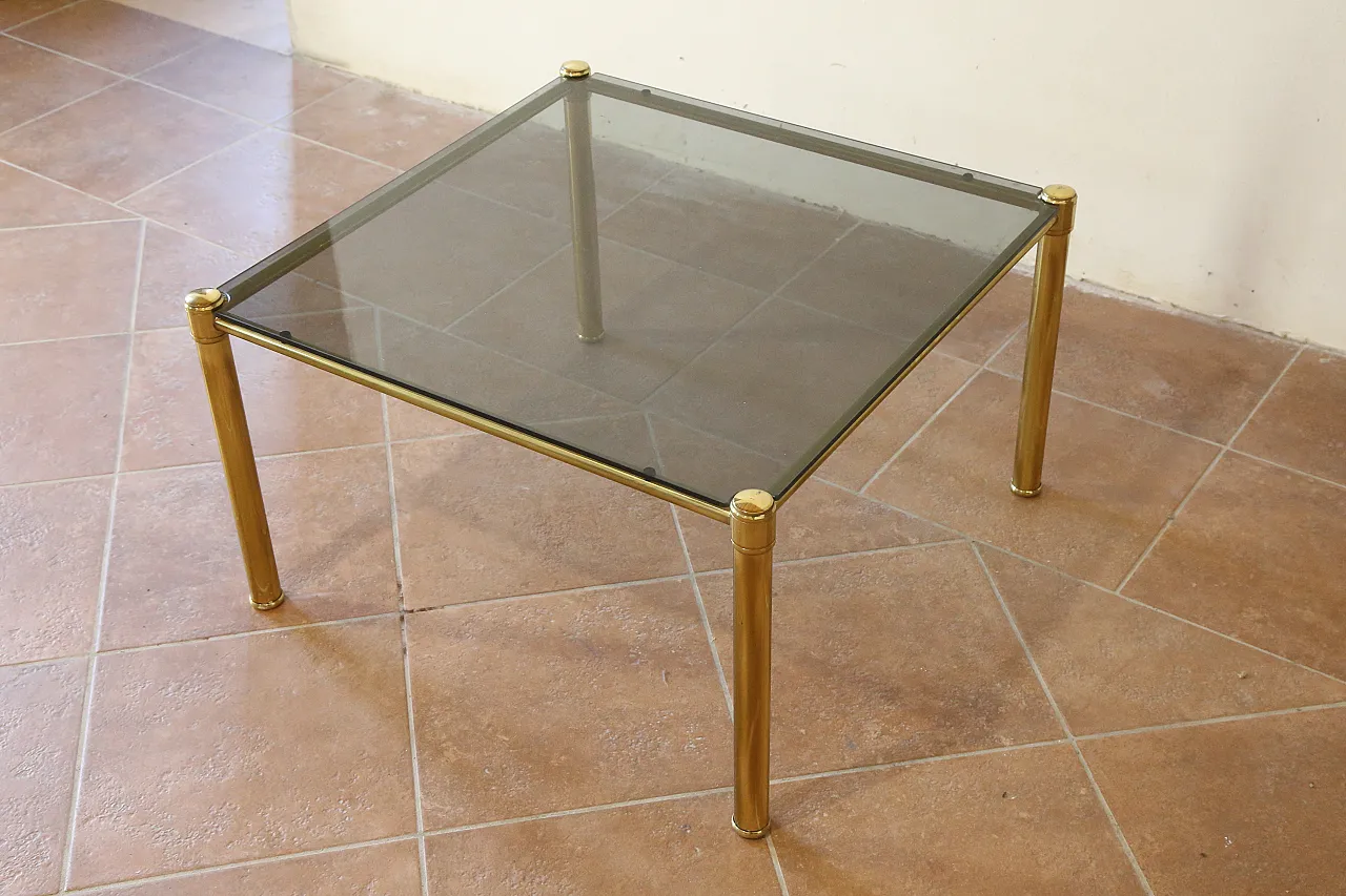 Coffee table in golden brass and glass, 70s 11