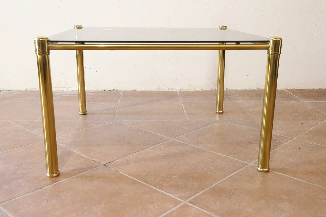Coffee table in golden brass and glass, 70s 13