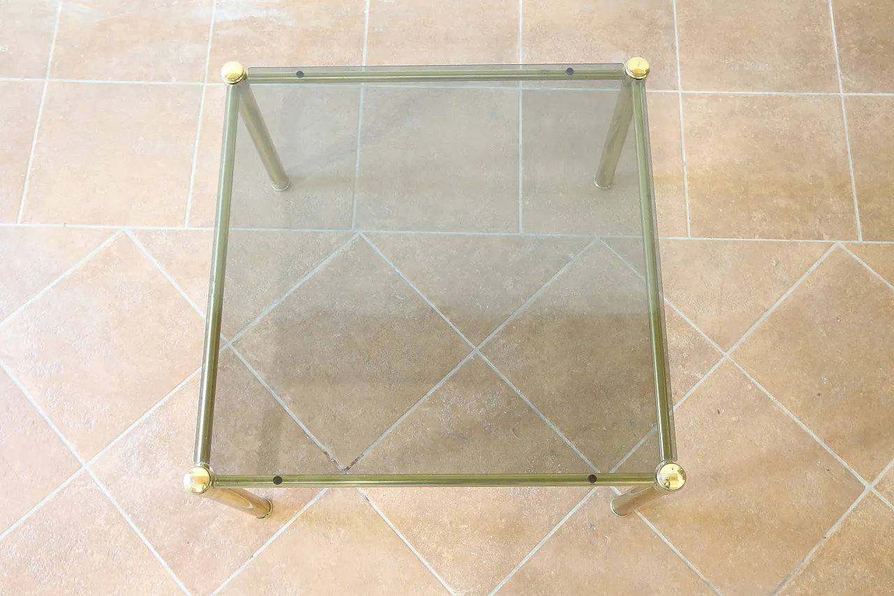 Coffee table in golden brass and glass, 70s 15