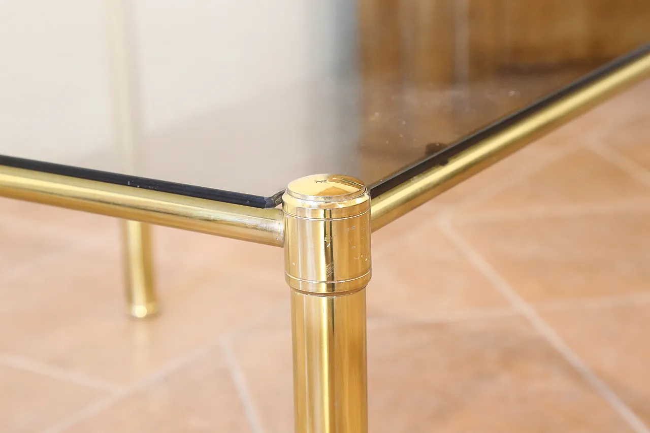 Coffee table in golden brass and glass, 70s 17