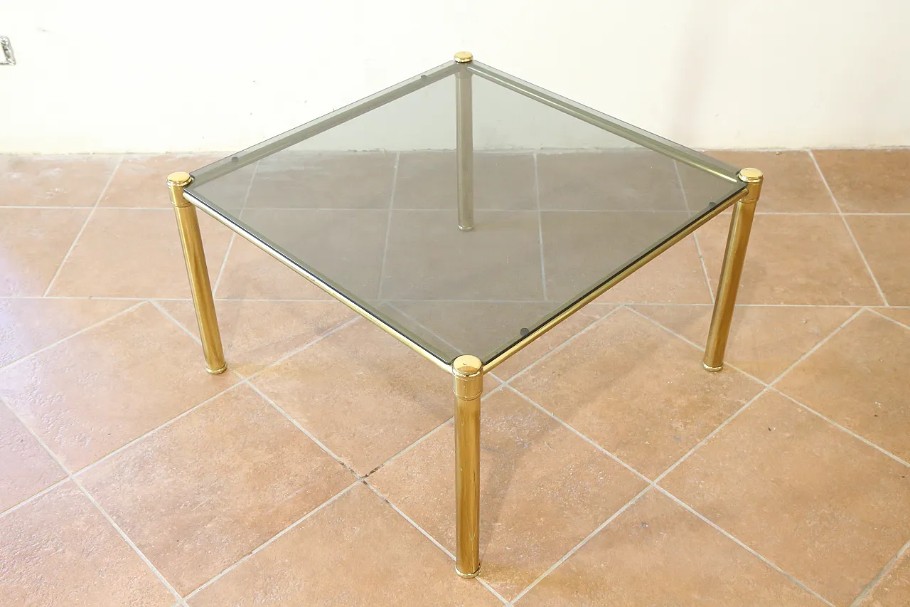 Coffee table in golden brass and glass, 70s 19
