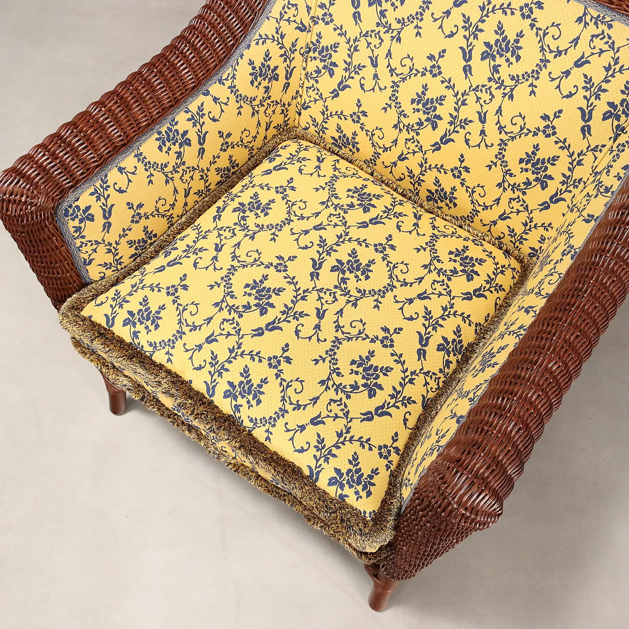 Pair of rattan armchairs with padded back and seat, 20th century 7