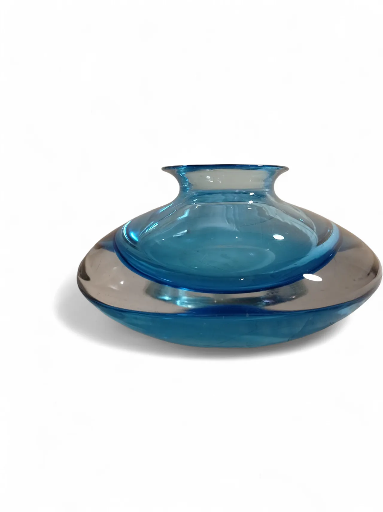 Vaso sommerso in Vetro di Murano turchese e cristallo, anni '70 8