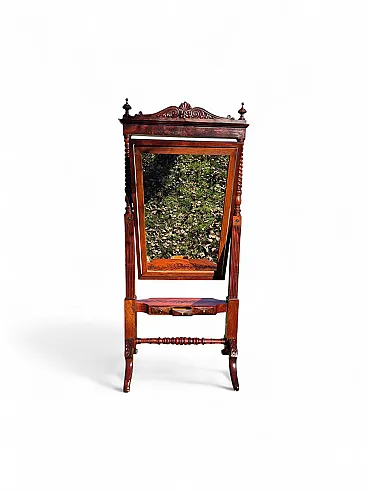 Specchiera basculante da terra in mogano con vetro molato, fine ’800