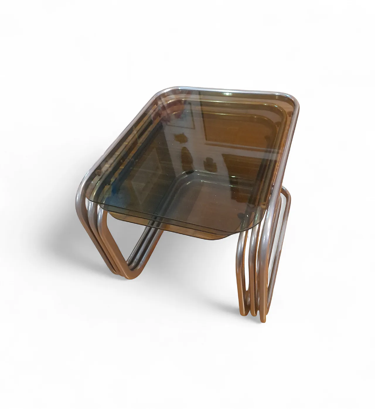 Tavolini a nido con piano in vetro fumé, anni '60 28