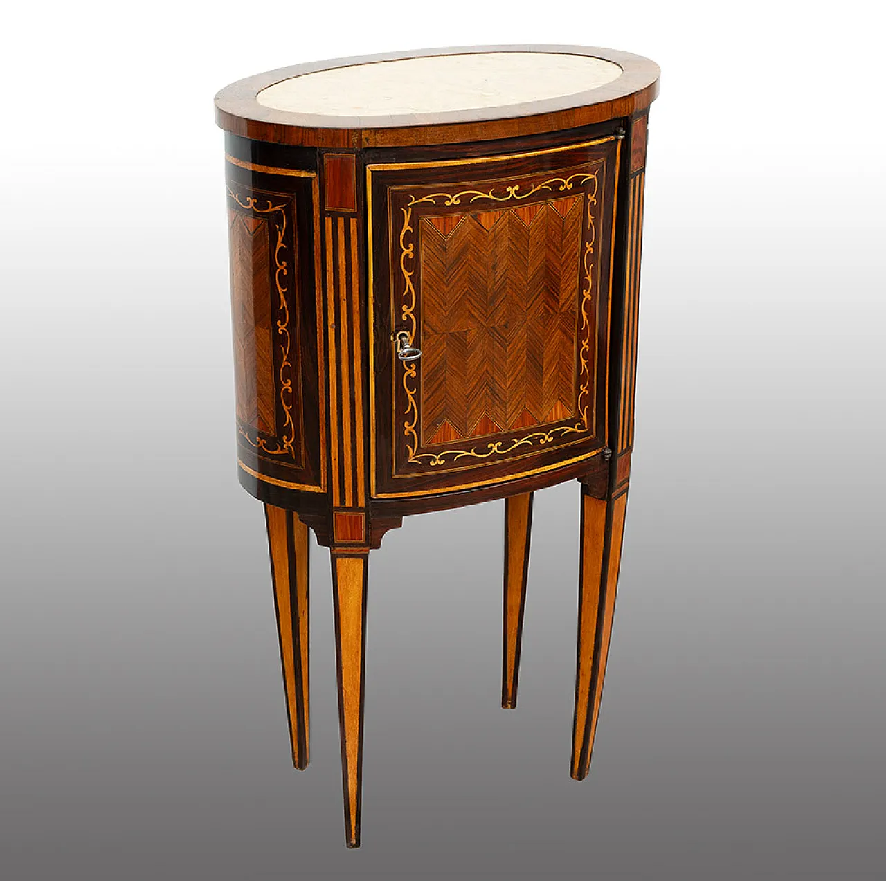 Louis XVI Neapolitan bedside table in polychrome wood, 19th century 1