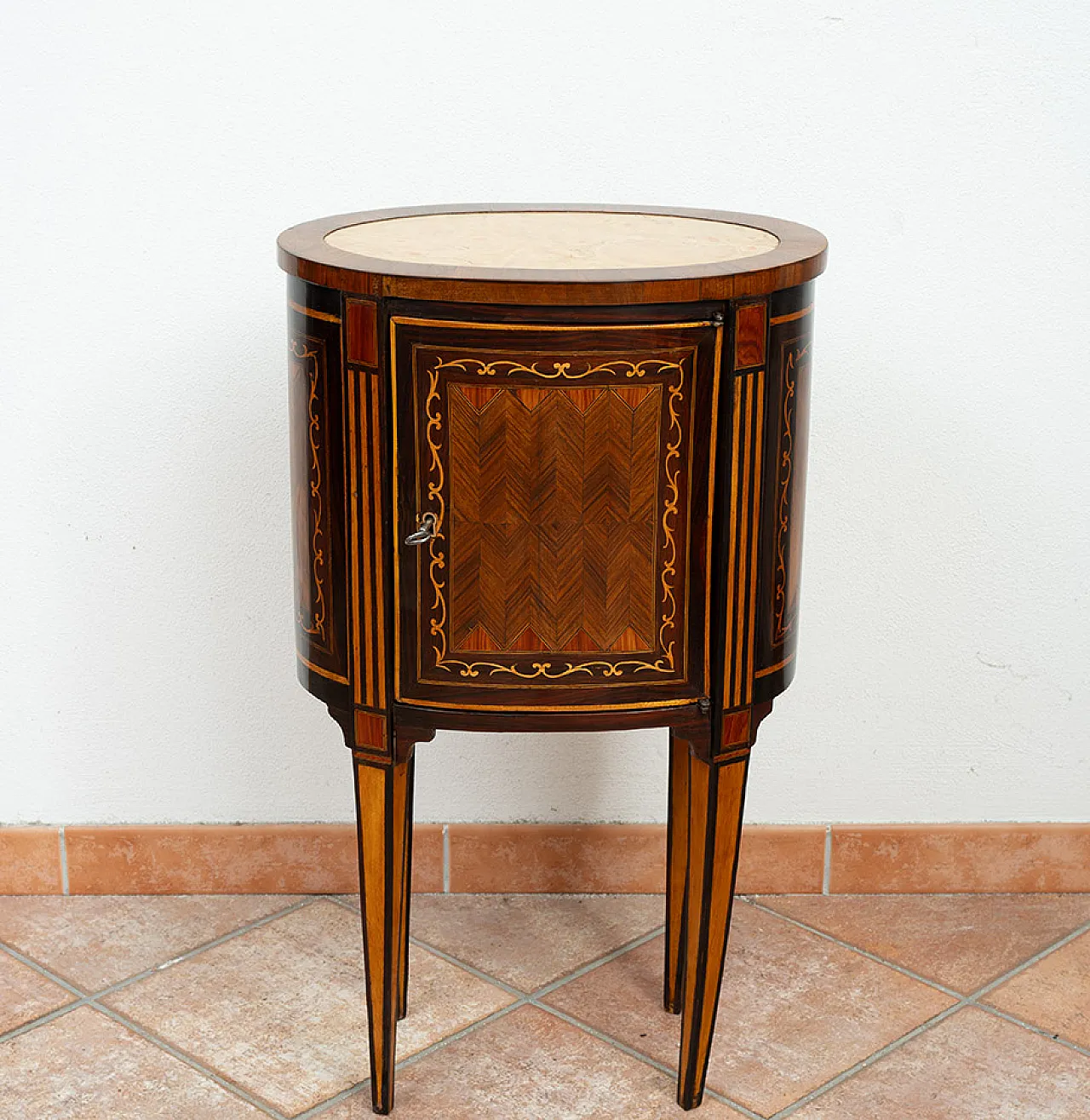 Louis XVI Neapolitan bedside table in polychrome wood, 19th century 2